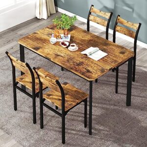 AWQM Dining Table Set for 4, Modern Kitchen Table and Chairs Set for 4, Industrial Wooden Dining Table with Backrest Chairs for Dining Room Kitchen Breakfast Nook - Rustic Brown