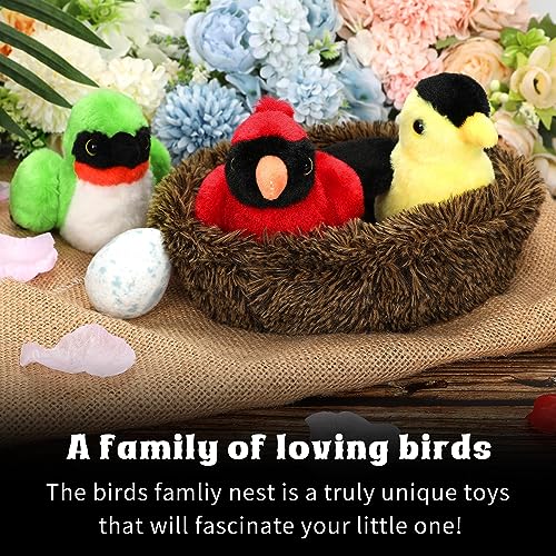 Reinbow 5Pcs Cute Stuffed Animal Bird Nest with Birds & Egg, Northern Cardinal Plush Toys, American Goldfinch Plushies, Sparrow, Bird Toys for Kids and Birders, Birthday Gift Halloween