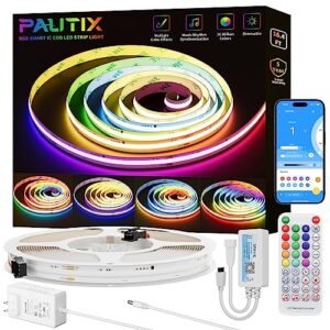 pautix rgbic cob led strip light addressable 16.4ft/5m,ul-listed dc24v color chasing strip light multicolor flexible tape light kit with remote/app control,for tv,bedroom,party diy decoration