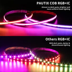 PAUTIX RGBIC COB LED Strip Light Addressable 16.4ft/5m,UL-Listed DC24V Color Chasing Strip Light Multicolor Flexible Tape Light Kit with Remote/APP Control,for TV,Bedroom,Party DIY Decoration