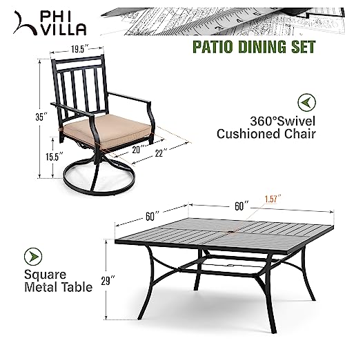 PHI VILLA 9 Pieces Patio Dining Set, 8 Patio Cushioned Swivel Rocker Chairs and Metal Outdoor 60” Large Square Table with 1.57” Umbrella Hole for Deck,Lawn, Garden