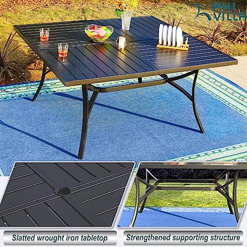 PHI VILLA 9 Pieces Patio Dining Set, 8 Patio Cushioned Swivel Rocker Chairs and Metal Outdoor 60” Large Square Table with 1.57” Umbrella Hole for Deck,Lawn, Garden