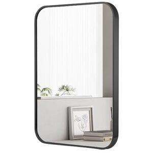 wall-mounted bathroom-mirror,black framed aluminum alloy vanity-mirrors,round horn rectangle makeup seamless mirror,large mirrors for entryway,no punching,anti rust 12"*16"