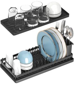 chloryard small dish drying rack, compact sink dish rack with 2pcs silicone drying mats, dish drainer kitchen sink organizer sponges holder for kitchen counter, bar, bottle, cup