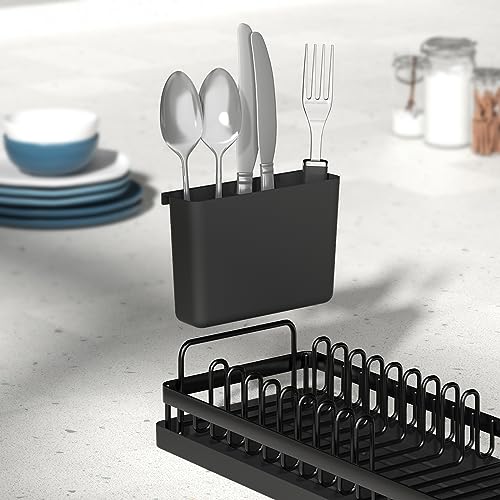 CHLORYARD Small Dish Drying Rack, Compact Sink Dish Rack with 2pcs Silicone Drying Mats, Dish Drainer Kitchen Sink Organizer Sponges Holder for Kitchen Counter, Bar, Bottle, Cup