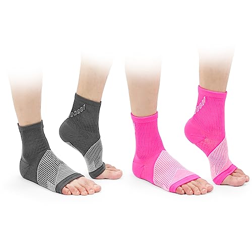 SIATELOO Ankle Brace Compression Socks For Women & Men，2 Pair, Plantar Fasciitis Sleeves with Foot Arch Support Reduces Swelling & Heel Spur Pain(as1, alpha, l, regular, regular,Gray and pink)