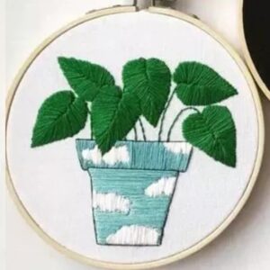 stamped embroidery starters kits with pattern green plant for beginners with hoops cloth color threads diy cross stitch kits needlework art for adults students home decoration