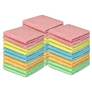 decorrack 30 pack 100% cotton wash cloth, luxurious soft, 12 x 12 inch ultra absorbent, machine washable washcloths, assorted colors (30 pack)