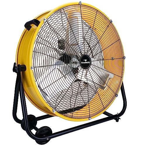 Tornado - 24 Inch High Velocity Heavy Duty Tilt Metal Drum Fan Yellow Commercial, Industrial Use 3 Speed 8540 CFM