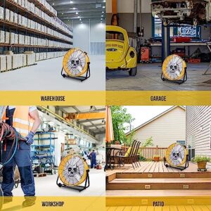 Tornado - 24 Inch High Velocity Heavy Duty Tilt Metal Drum Fan Yellow Commercial, Industrial Use 3 Speed 8540 CFM