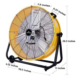 Tornado - 24 Inch High Velocity Heavy Duty Tilt Metal Drum Fan Yellow Commercial, Industrial Use 3 Speed 8540 CFM