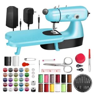 sewing machines mini, portable sewing machine，sewing machine child's，kit easy hand held sewing machine manual sewing machine leather jeans plastic upgraded electric sewing machine with sewing bag, expansion, led light (blue)