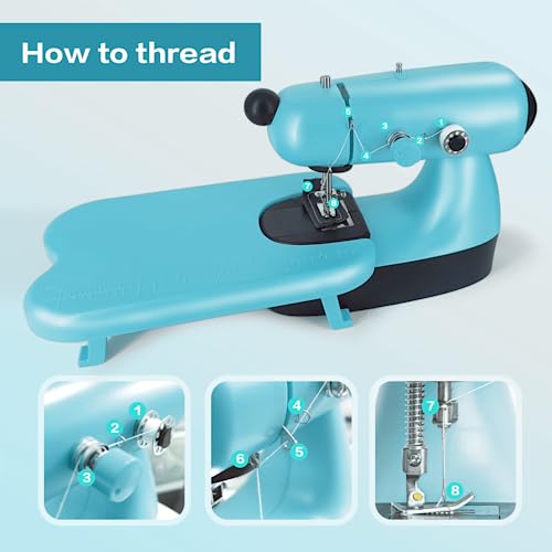 Sewing Machines Mini, portable Sewing Machine，sewing machine child's，kit easy hand held sewing machine manual sewing machine leather jeans plastic Upgraded Electric Sewing Machine with Sewing Bag, Expansion, LED Light (Blue)