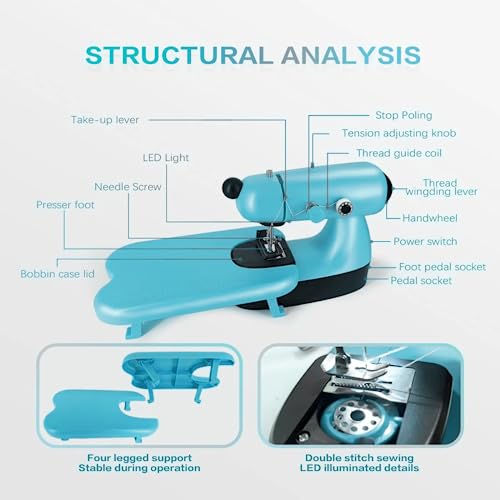 Sewing Machines Mini, portable Sewing Machine，sewing machine child's，kit easy hand held sewing machine manual sewing machine leather jeans plastic Upgraded Electric Sewing Machine with Sewing Bag, Expansion, LED Light (Blue)