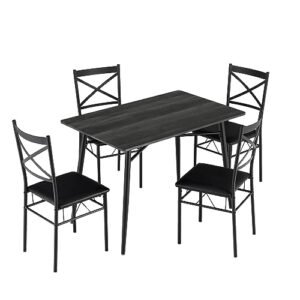 vingli 43.3" dining table set for 4, small kitchen table and chairs for small space,5 pieces modern metal and wooden dining table with chairs set for dining room,apartment (dark grey)