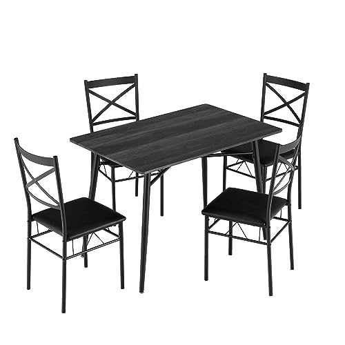 VINGLI 43.3" Dining Table Set for 4, Small Kitchen Table and Chairs for Small Space,5 Pieces Modern Metal and Wooden Dining Table with Chairs Set for Dining Room,Apartment (Dark Grey)