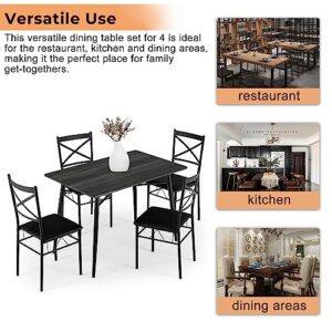 VINGLI 43.3" Dining Table Set for 4, Small Kitchen Table and Chairs for Small Space,5 Pieces Modern Metal and Wooden Dining Table with Chairs Set for Dining Room,Apartment (Dark Grey)