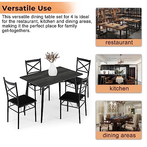 VINGLI 43.3" Dining Table Set for 4, Small Kitchen Table and Chairs for Small Space,5 Pieces Modern Metal and Wooden Dining Table with Chairs Set for Dining Room,Apartment (Dark Grey)