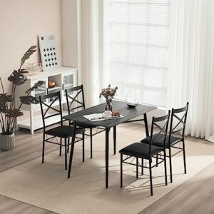 VINGLI 43.3" Dining Table Set for 4, Small Kitchen Table and Chairs for Small Space,5 Pieces Modern Metal and Wooden Dining Table with Chairs Set for Dining Room,Apartment (Dark Grey)