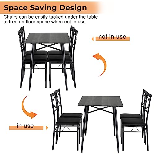 VINGLI 43.3" Dining Table Set for 4, Small Kitchen Table and Chairs for Small Space,5 Pieces Modern Metal and Wooden Dining Table with Chairs Set for Dining Room,Apartment (Dark Grey)