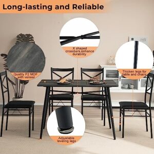 VINGLI 43.3" Dining Table Set for 4, Small Kitchen Table and Chairs for Small Space,5 Pieces Modern Metal and Wooden Dining Table with Chairs Set for Dining Room,Apartment (Dark Grey)