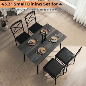 VINGLI 43.3" Dining Table Set for 4, Small Kitchen Table and Chairs for Small Space,5 Pieces Modern Metal and Wooden Dining Table with Chairs Set for Dining Room,Apartment (Dark Grey)