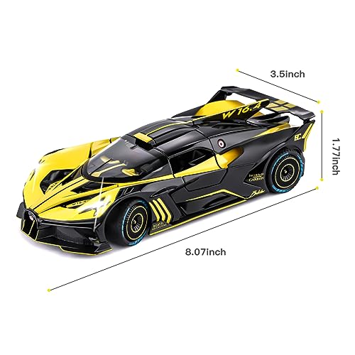 Toy Car Model for Bugatti Compatible with 1:24 Bugatti Bolide Alloy Diecast Car Toy with Lights and Music, Pull Back Car Toys for Kids Boys Girls Gift (Yellow)