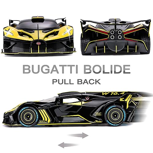 Toy Car Model for Bugatti Compatible with 1:24 Bugatti Bolide Alloy Diecast Car Toy with Lights and Music, Pull Back Car Toys for Kids Boys Girls Gift (Yellow)