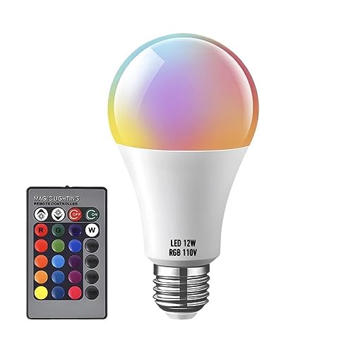 LED Color Changing Light Bulb, 12W RGB Light Bulb with Remote Control, 16 Color Choices and Dimmable Options, Ideal Lighting for Home Decoration, Stage, Bar, Party, Bedroom