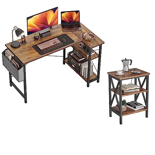 CubiCubi 40 Inch Small L Shaped Computer Desk with Storage Shelves, Corner Desk with Oxford Side Table, Dual USB Charging Ports End Table