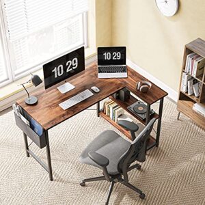 CubiCubi 40 Inch Small L Shaped Computer Desk with Storage Shelves, Corner Desk with Oxford Side Table, Dual USB Charging Ports End Table