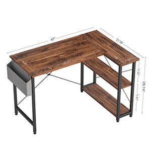 CubiCubi 40 Inch Small L Shaped Computer Desk with Storage Shelves, Corner Desk with Oxford Side Table, Dual USB Charging Ports End Table