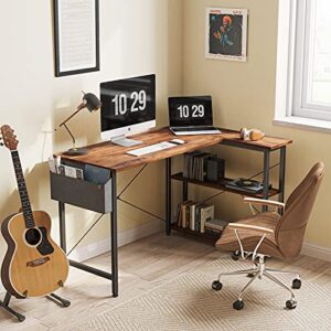 CubiCubi 40 Inch Small L Shaped Computer Desk with Storage Shelves, Corner Desk with Oxford Side Table, Dual USB Charging Ports End Table