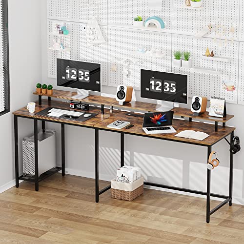 SUPERJARE L Shaped Computer Desk with Power Outlets & LED Lights and Huuger Nightstand with Charging Station