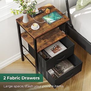 SUPERJARE L Shaped Desk with Power Outlets and Huuger Nightstand with Charging Station