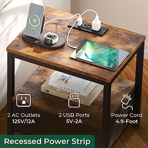 SUPERJARE L Shaped Desk with Power Outlets and Huuger Nightstand with Charging Station