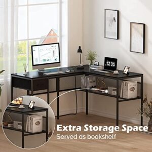 SUPERJARE L Shaped Desk with Power Outlets and Huuger Nightstand with Charging Station