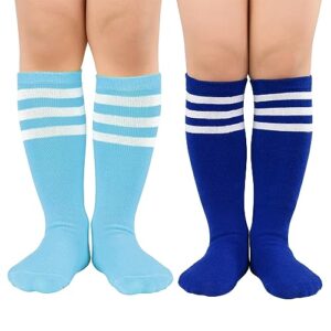 century star toddler soccer socks for girls boys baseball socks youth softball sock kids breathable athletic socks for sports 2 pair light blue white & royal blue white 6-9 years