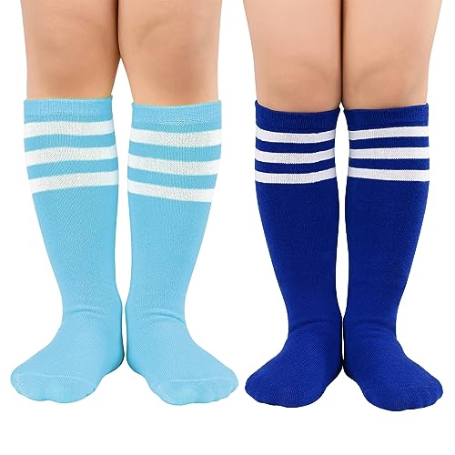 Century Star Toddler Soccer Socks for Girls Boys Baseball Socks Youth Softball Sock Kids Breathable Athletic Socks for Sports 2 Pair Light Blue White & Royal Blue White 6-9 Years