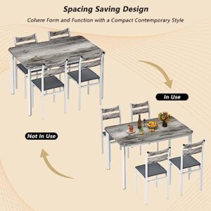 Recaceik Dining Table Set for 4, Modern Dining Room Table Set with 4 Upholstered Chairs, Rectangular Kitchen Table and Chairs Set, 5-Piece Dining Set for Dining Room, Dinette, Breakfast Nook, Grey