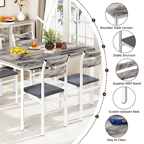 Recaceik Dining Table Set for 4, Modern Dining Room Table Set with 4 Upholstered Chairs, Rectangular Kitchen Table and Chairs Set, 5-Piece Dining Set for Dining Room, Dinette, Breakfast Nook, Grey