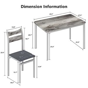 Recaceik Dining Table Set for 4, Modern Dining Room Table Set with 4 Upholstered Chairs, Rectangular Kitchen Table and Chairs Set, 5-Piece Dining Set for Dining Room, Dinette, Breakfast Nook, Grey