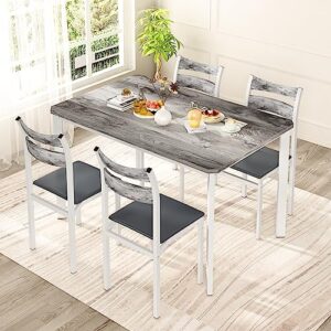 Recaceik Dining Table Set for 4, Modern Dining Room Table Set with 4 Upholstered Chairs, Rectangular Kitchen Table and Chairs Set, 5-Piece Dining Set for Dining Room, Dinette, Breakfast Nook, Grey