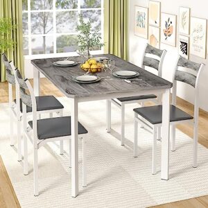 Recaceik Dining Table Set for 4, Modern Dining Room Table Set with 4 Upholstered Chairs, Rectangular Kitchen Table and Chairs Set, 5-Piece Dining Set for Dining Room, Dinette, Breakfast Nook, Grey