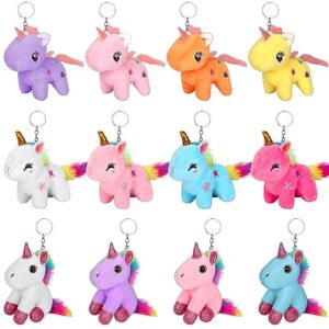 12pcs Mini Plush Unicorn Stuffed Animals Unicorn Party Favors Bulk Toys Plush Keychain Set for Goodie Bag Fillers Birthday Thanksgiving Xmas School Gift