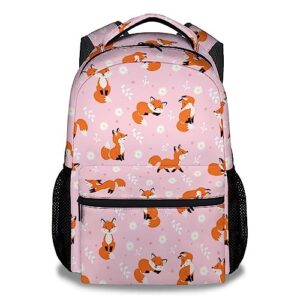 homexzdiy cute fox backpack for girls boys, 16" pink backpacks for school, kawaii lightweight bookbag for kids students