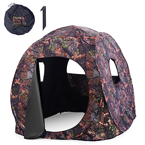 HAPPYGRILL Pop Up Hunting Blind Portable Ground Blind Waterproof Hunting Tent for 2-3 People, Camouflage Hunting Tent with 360 Degree Mesh Windows