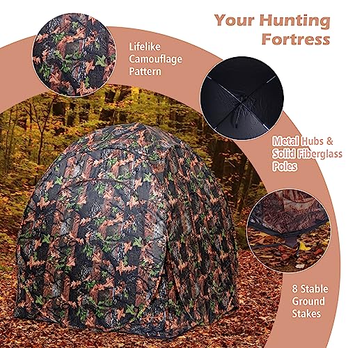 HAPPYGRILL Pop Up Hunting Blind Portable Ground Blind Waterproof Hunting Tent for 2-3 People, Camouflage Hunting Tent with 360 Degree Mesh Windows