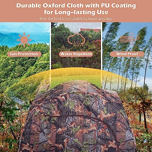 HAPPYGRILL Pop Up Hunting Blind Portable Ground Blind Waterproof Hunting Tent for 2-3 People, Camouflage Hunting Tent with 360 Degree Mesh Windows