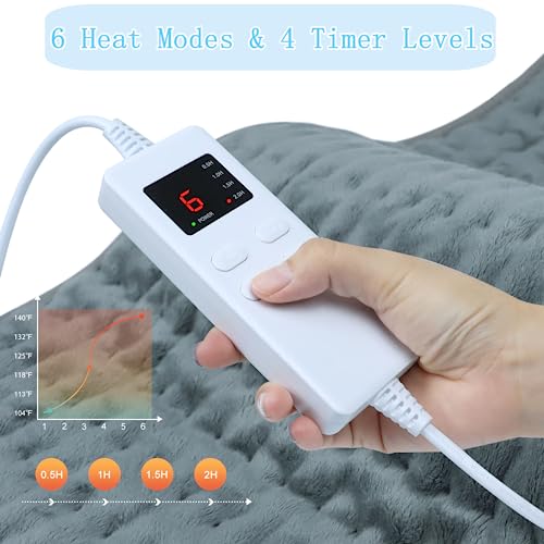 Heating Pad for Back Pain Relief, Electric Heating Pads with 6 Heat Settings, Auto Shut Off, Washable Heating Pad for Abdomen,Feet,Back,Cramp